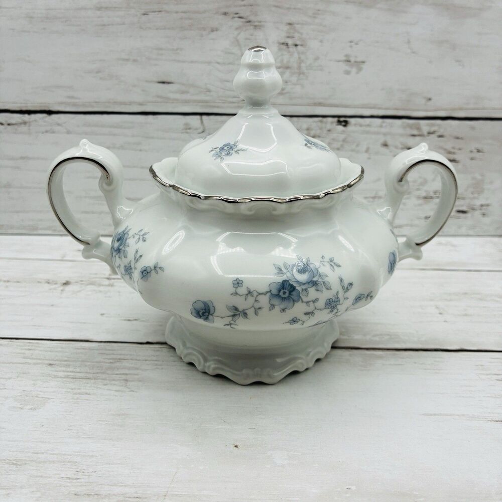 Johann Haviland Blue Garland Bavaria Germany Sugar Bowl with Lid